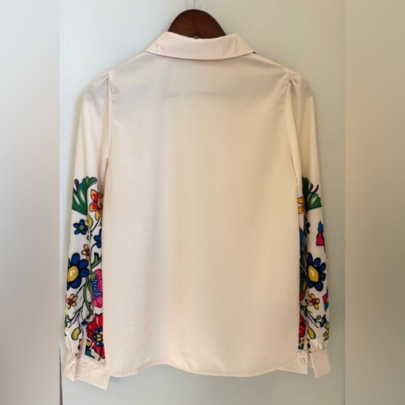 Colorful Cream /Ivory Floral Button Down Shirt Size: S - Picture 4 of 6